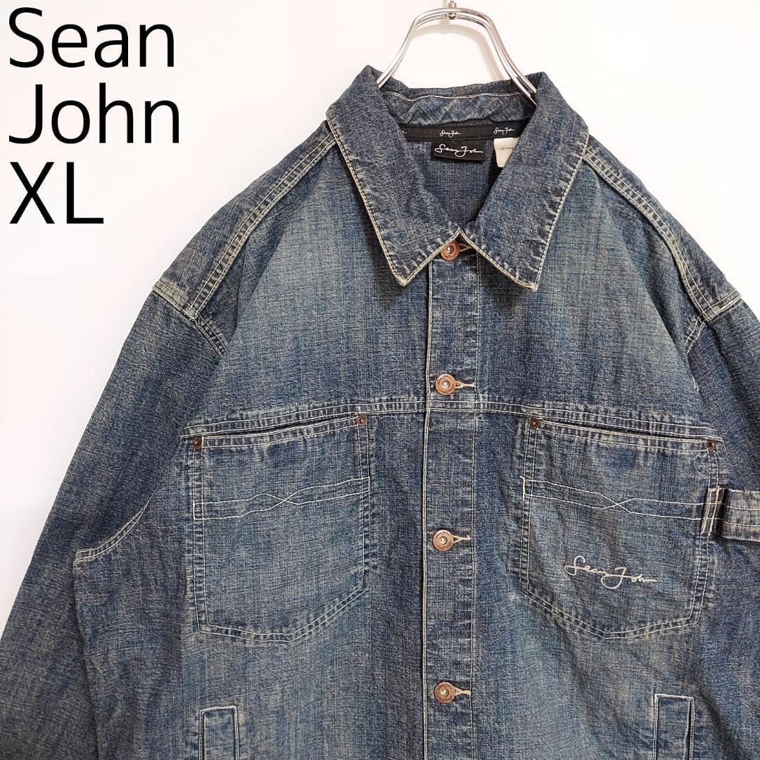 SEAN JOHN ショーンジョン ロゴ刺繍デニムジャケット XL ブルー 青古着