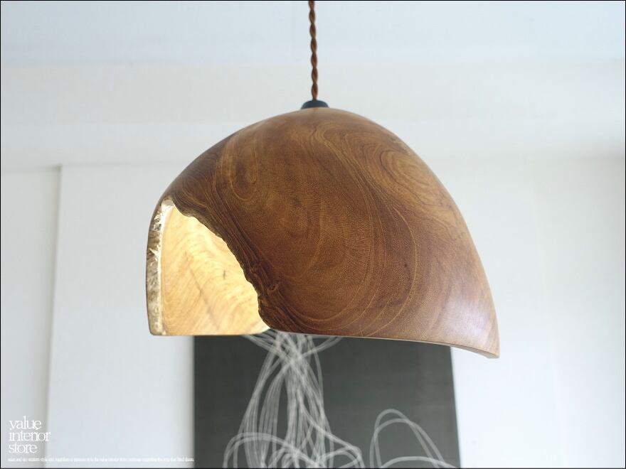 チーク無垢材 ペンダントライトkugel/05 天井照明 照明器具 ランプシェード 吊り下げ灯 明かり 削り出し 世界三大銘木