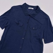 リネン100%◆LACOSTE ラコステ 半袖シャツ サイズ 36/くすみブルー/レディース/ファブリカ 青ワニ
