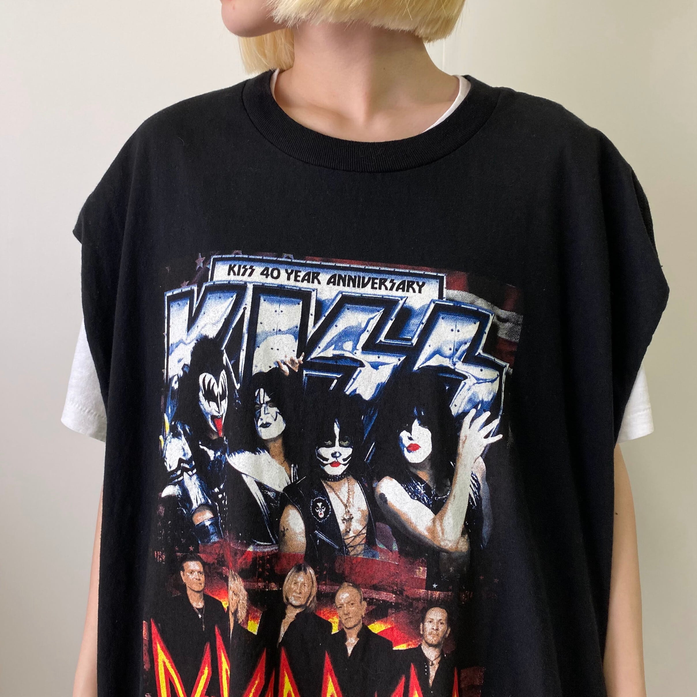 【新入荷SALE対象外】ビッグサイズ KISS キッス 40周年 ツアー 2014 袖カットオフ ノースリーブ バンドTシャツ メンズ2XL相当  両面プリント バックプリント 古着 ブラック 黒 大きいサイズ【タンクトップ】【GS07】 | cave 古着屋【公式】古着通販サイト