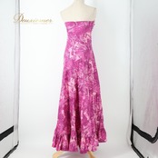 フラダンス 衣装 CC Fashions CCファッション ワンピース ドレス パープル系 ピンク系 モンステラ柄 チューブトップ 紫 マゼンタ 総柄 ハワイアンプリント アロハ フリル ダンス衣装 イベント ステージ おしゃれ かわいい 華やか 鮮やか