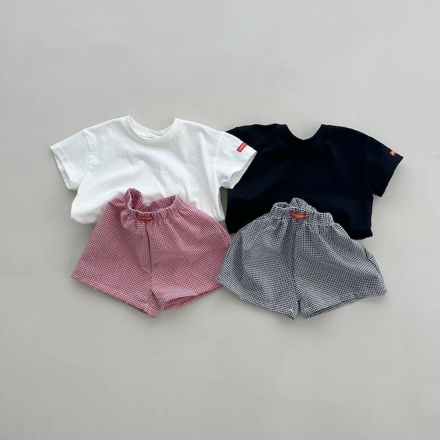 【BABY】無地Ｔシャツ＆チェックパンツセット