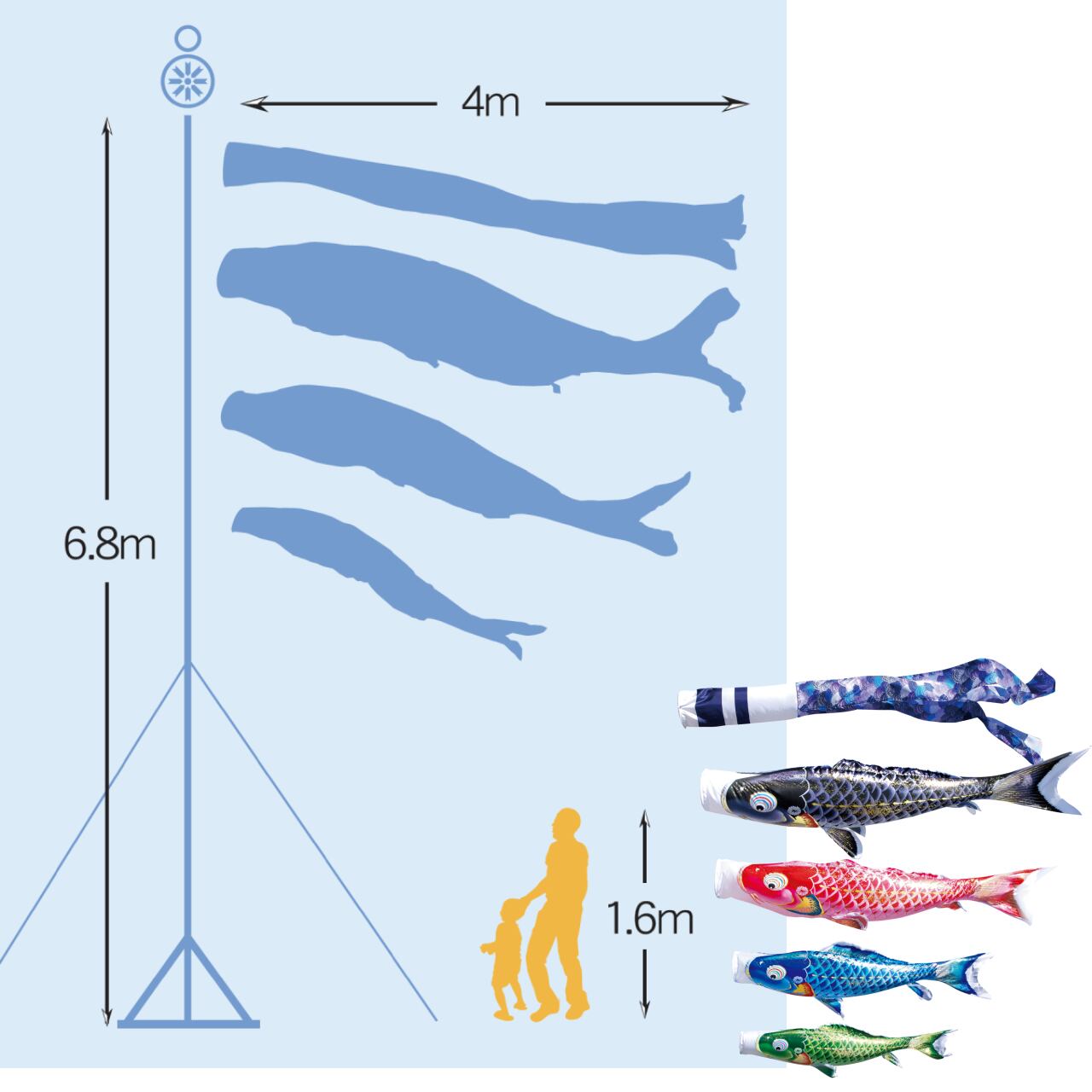 千寿庭園スタンドセット　４M７点セット（徳永鯉のぼり）