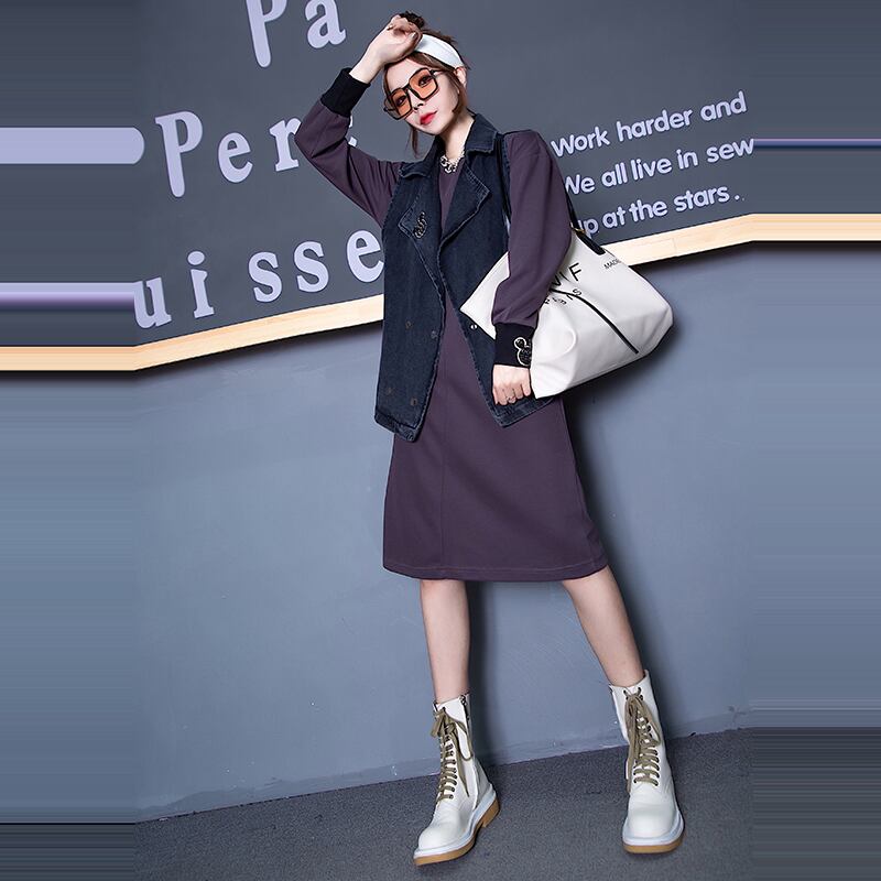 秋冬服2020新しい女性のプラスサイズのファットmmチョッキドレス秋の年齢削減と薄いツーピーススーツウエスタンスタイル ミックスインファッション85951712077