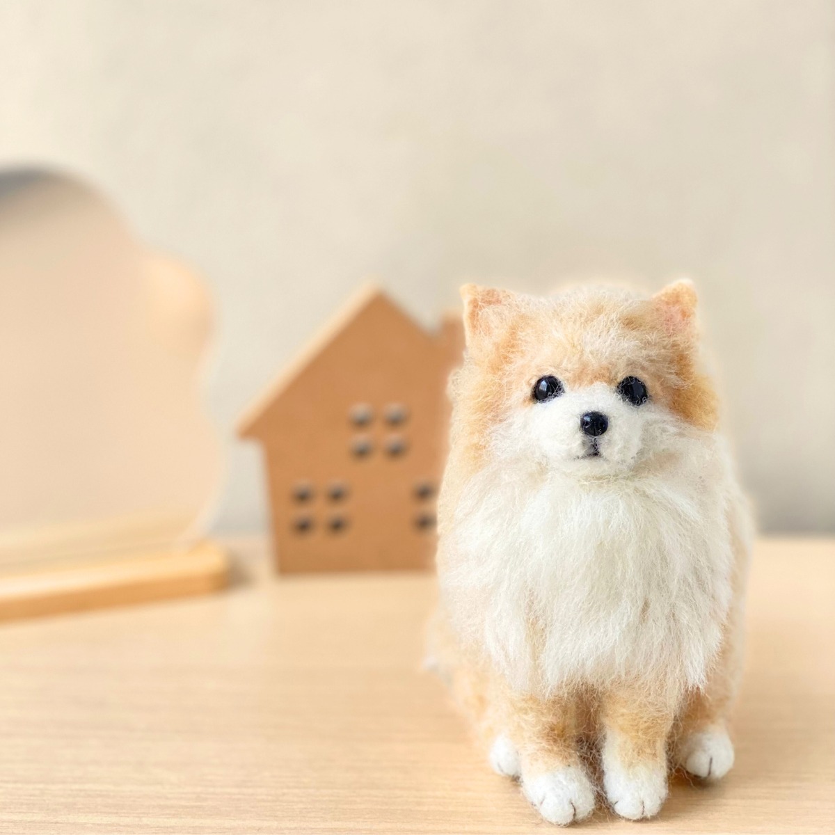 完成品】いつでもいっしょ♪ ふわふわ羊毛フェルトのポメラニアン 犬の