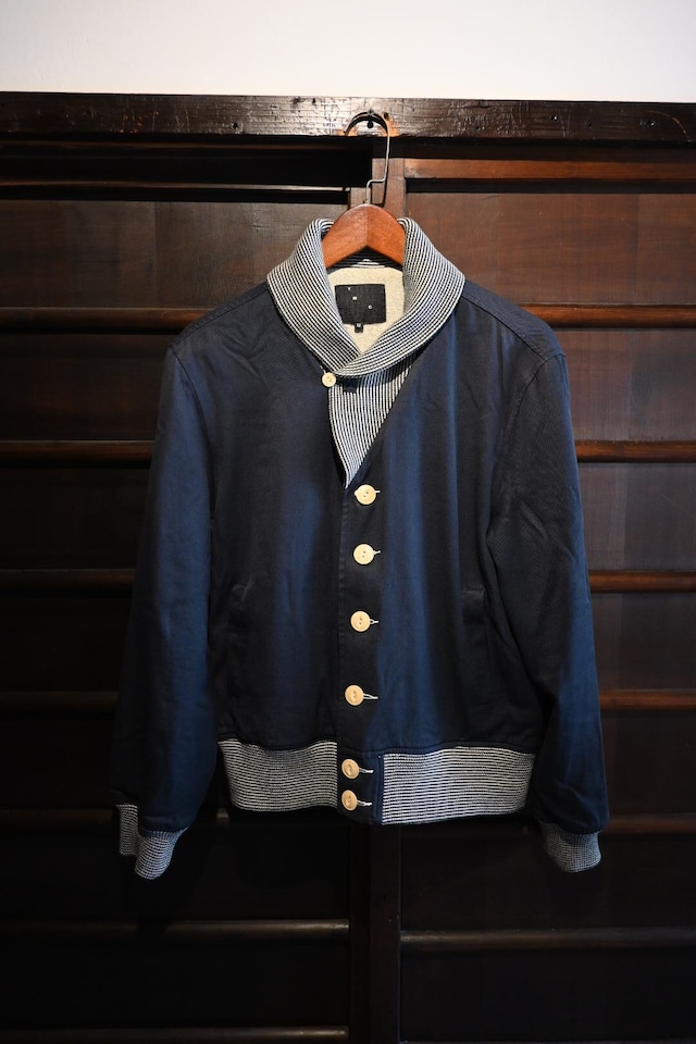 uk brand ymc navy viscose blend shawl collar knit jacket 0495
