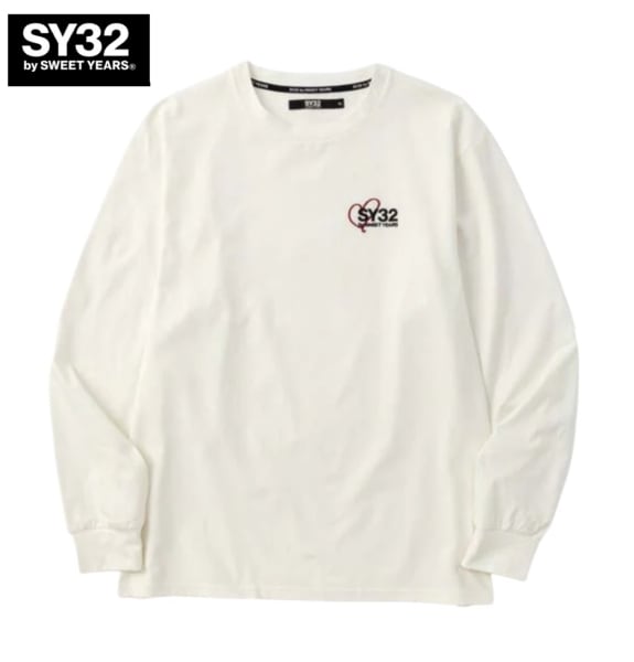 SY32 by SWEET YEARS エスワイサーティトゥ Tシャツ 長袖 クルーネック ロンT メンズ HEART MIX LOGO L/S TEE 32-26A1-11 WHITE
