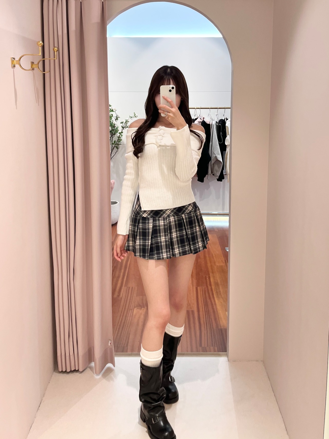 plaid pleats mini skirt(navy)