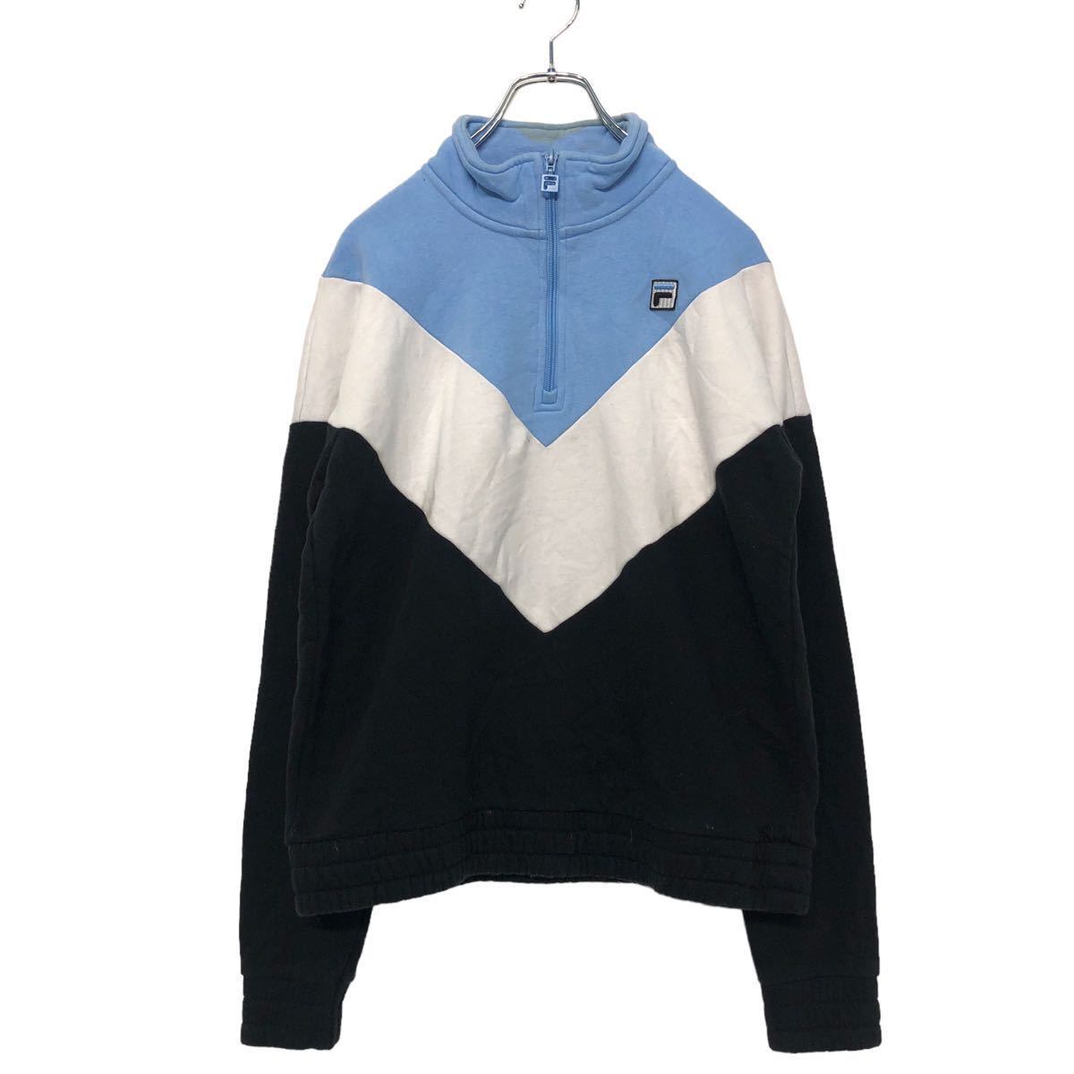 FILA ハーフ ジップ スウェット M ブルー ホワイト ブラック FILA ハーフ ジップ スウェット M ブルー ホワイト ブラック
