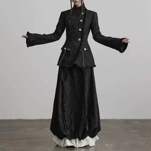 Black textured tailored jacket C1366