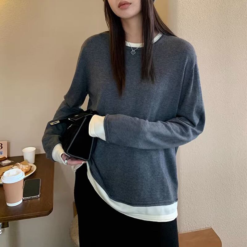 レイヤード風 長袖 ゆったり プルオーバー 2color ATO0035