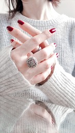 silver ring =red agata dome=