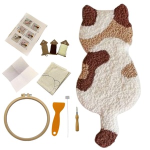 【努力特価】パンチニードル キット 刺繍セット 日本語説明書 猫 コースター ニードルパンチ フリーステッチング (茶色)