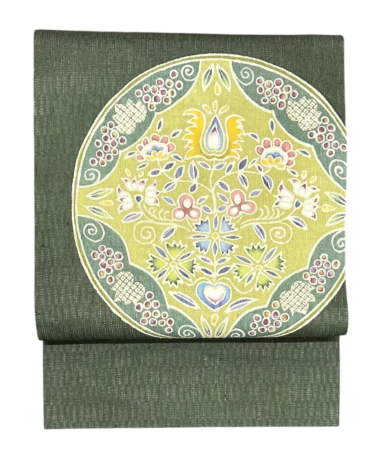 ◯ひょうたん堂◯ 送料無料 3，500円スタート 黒地 名古屋帯 刺繍 