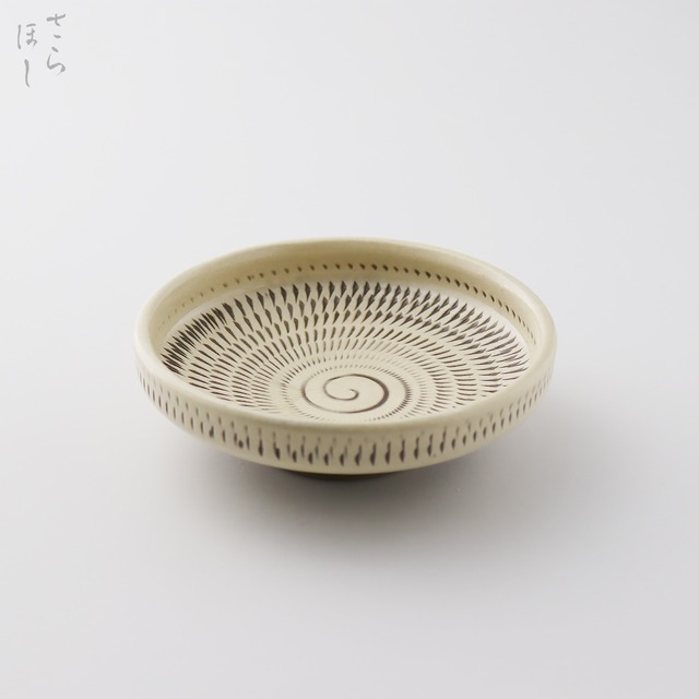 小鹿田焼 小袋窯 4寸切立皿 内外飛びかんな 白 直径約12cm 陶器 和食器 民藝