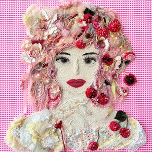 ビーズ刺繍アート（額装） Framed Bead Embroidery Art ｜"Cherry Red Thread of Fate"
