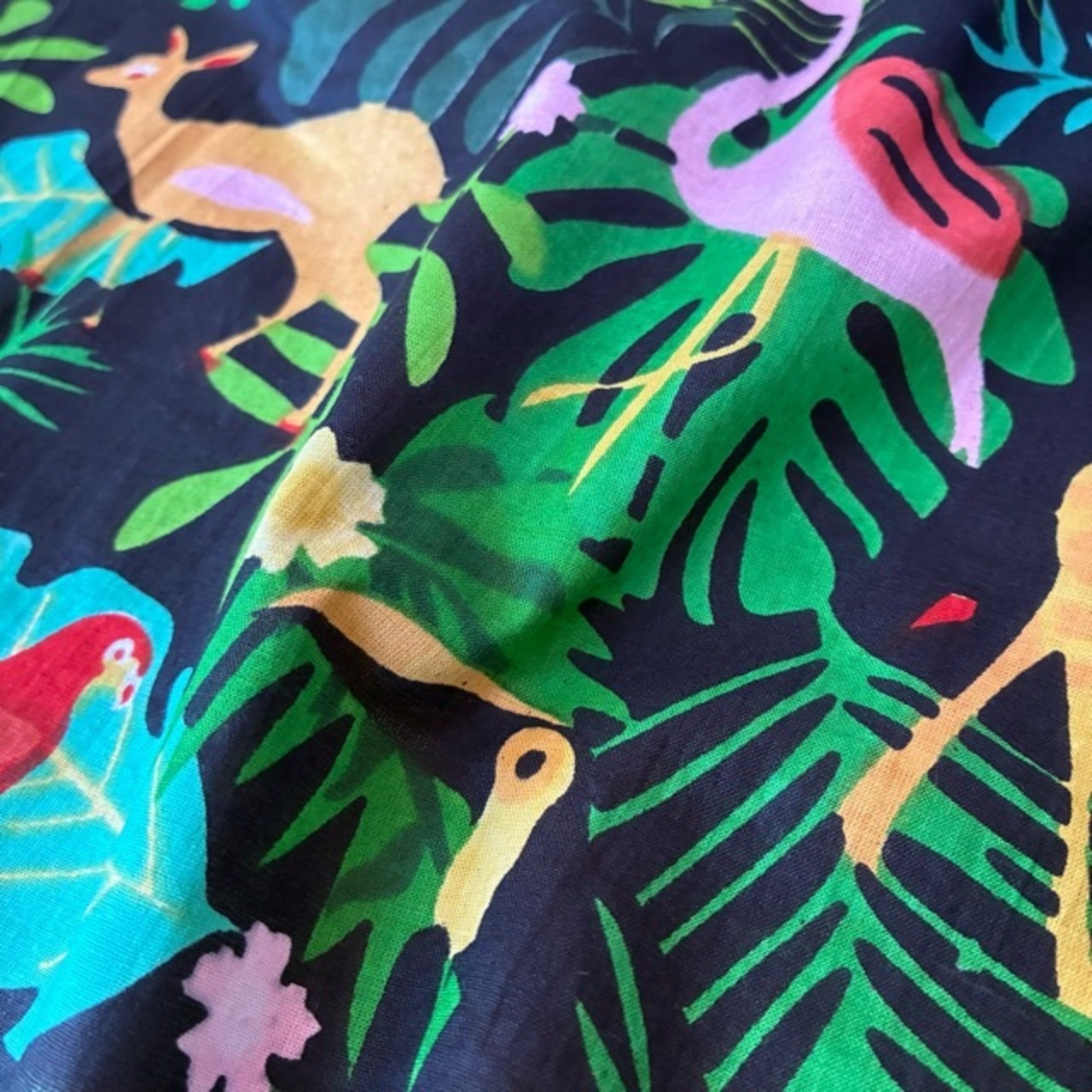 India animal & Botanical  door curtain　インド　アニマル＆ボタニカルドアカーテン　AB　ブラック　100×180cm　間仕切り　暖簾　植物　コットン　木版