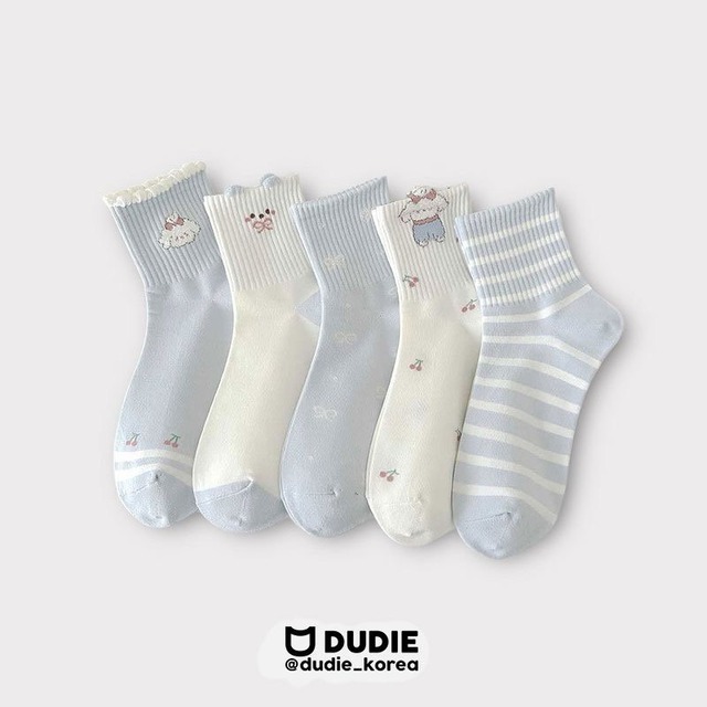 【取寄】dudie｜cherry meong socks set (5pcs)｜チェリーモンソックス5足セット｜S-XL｜kids&jr｜26 spring