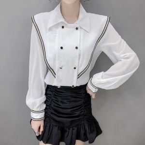 トップス レディース 送料無料 2色 シャツ ブラウス 長袖 襟付き スタンドカラー 装飾  ギャザー パフスリーブ ゆったり ゆる 透け感 抜け感 こなれ感 シック クール カッコイイ かっこいい 個性的 華やか 派手 無地 春 春服 春物 秋 秋服 秋物 10代 20代 普段使い 重ね着 着回し おしゃれ お洒落 ラフ カジュアル 前開き シルバー 銀 ブラック 黒 グレー 灰色 涼し 通気性 薄手 ポリエステル シフォン シフォンシャツ ワイド 存在感 モード系 エキゾチック デート