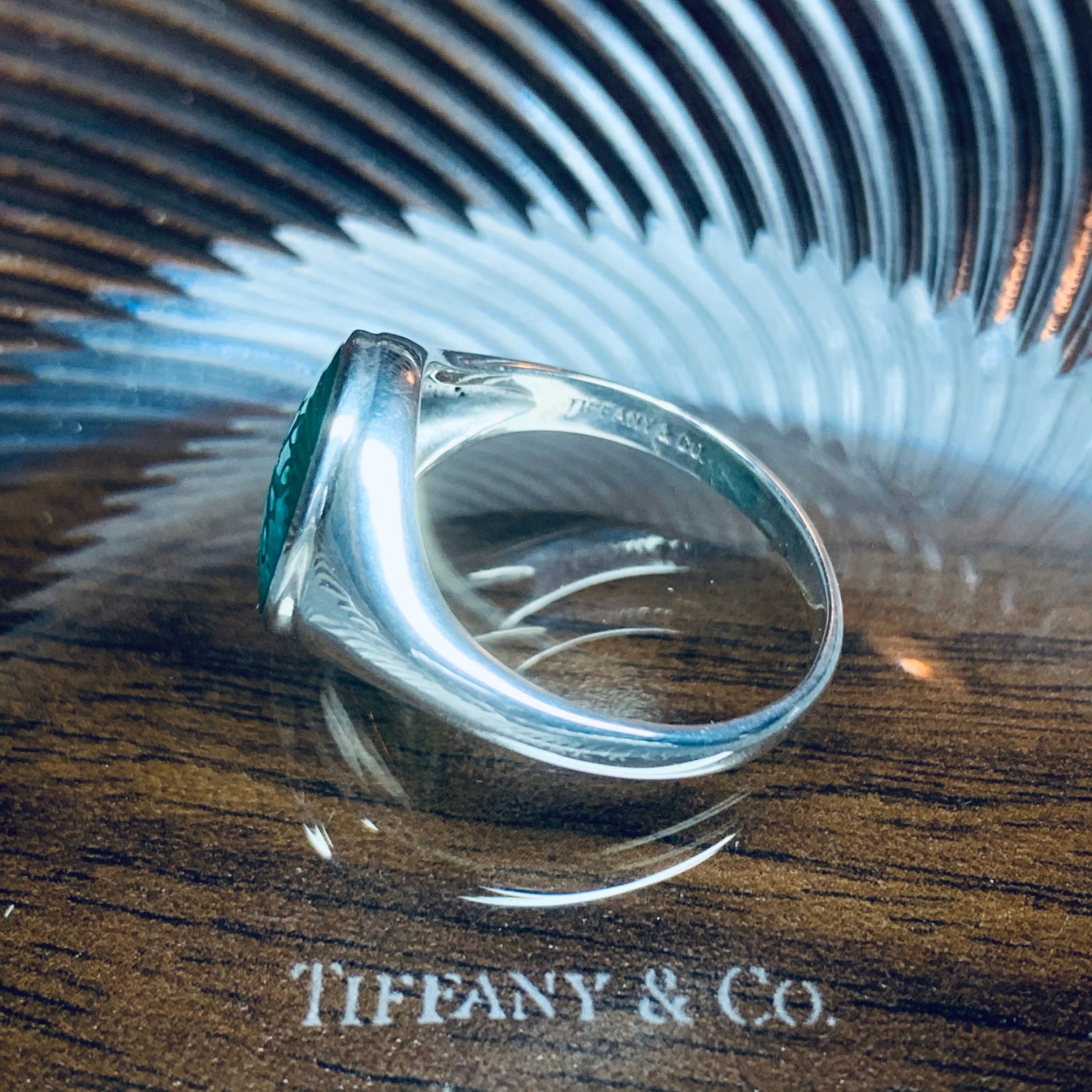 VINTAGE TIFFANY & CO. Green Chalcedony Award Ring Sterling Silver ...
