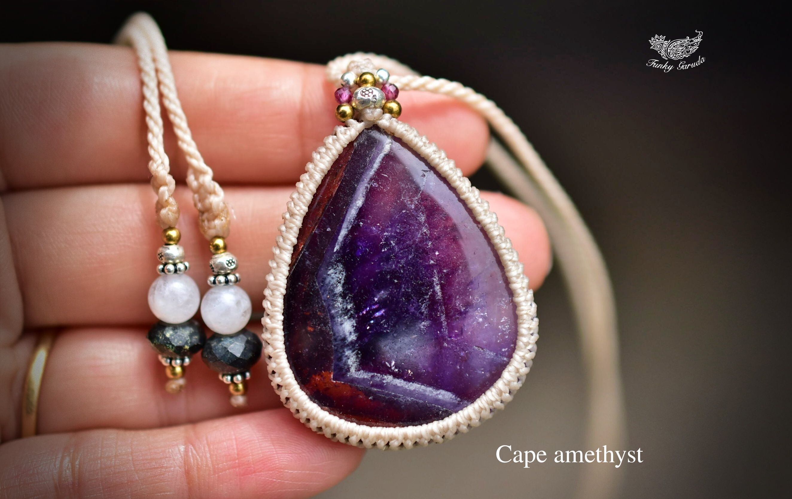 パープルの煙★ケープアメジスト マクラメペンダントamey002