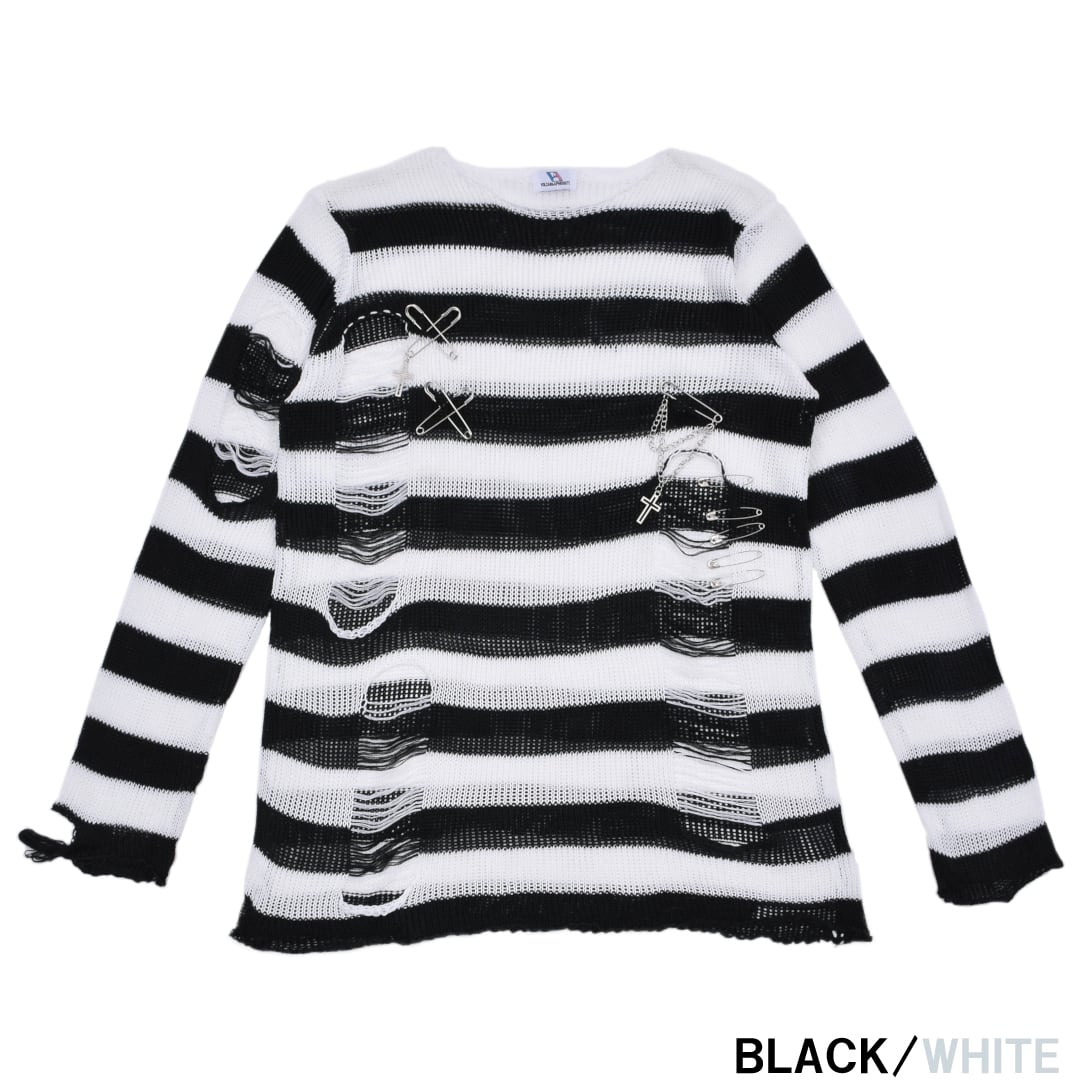 PIN付きダメージボーダーニット(薄手) | VOLCAN&APHRODITE