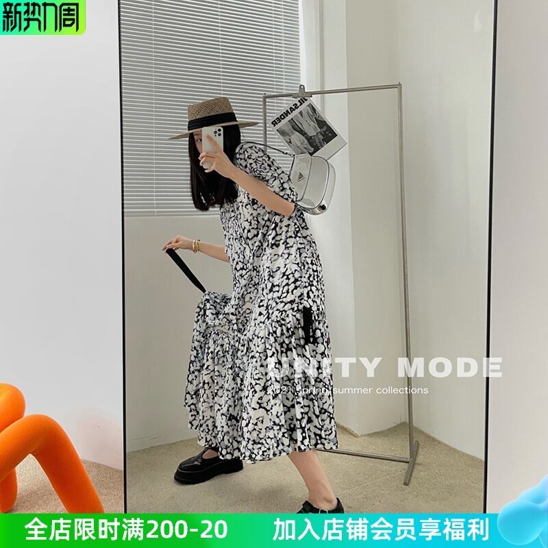 レオパードプリント柄ドレス サマースタイルルーズAラインギャザースカート 夏物 ビッグFスモールZ韓国45682761361