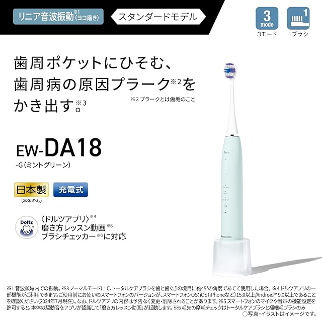 パナソニック 音波振動ハブラシ ドルツ 電動歯ブラシ USB充電 EW-DA18