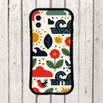 受注生産 iPhoneケース 赤い花と鳥の北欧民芸柄｜鳥モチーフ FMSY118C