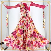 社交ダンス 衣装 スタンダード ドレス ワンピース パーティドレス Leirena レイリーナ ピンク系 ホワイト系 オレンジ系 グリーン系 花柄 フロート付きデザイン 二重スカート ラインストーン 伸縮性有り 軽やか 踊る用 衣装 レディース M Lサイズ カラフル ダンスパフォーマンス プロ仕様 おすすめ