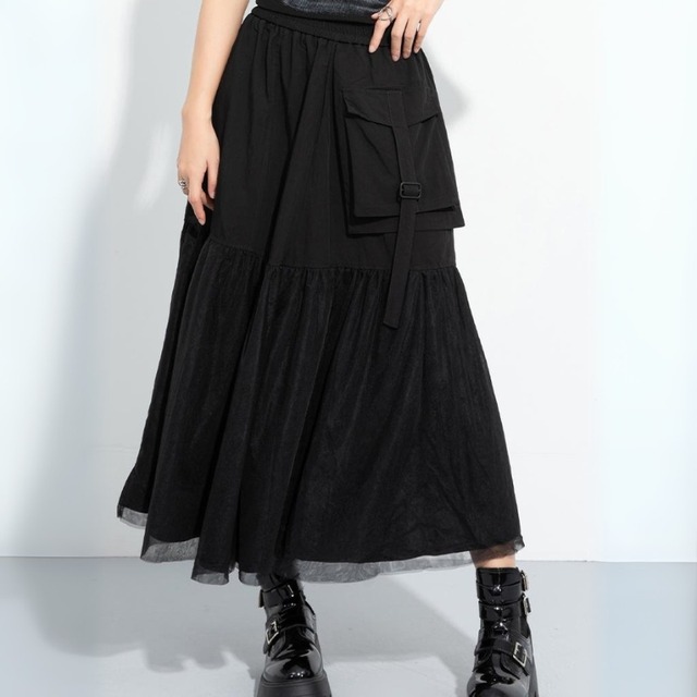Asymmetrical pocket tulle skirt　V2448