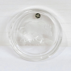 HOYA・クリスタル・ガラス彫刻皿・猪・親子・小物入れ・灰皿・No.200321-122・梱包サイズ60