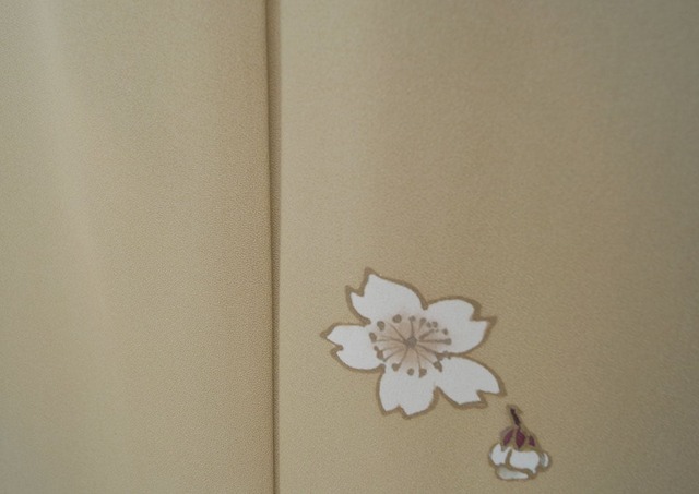 【袷】薄黄橡地　桜文　小紋