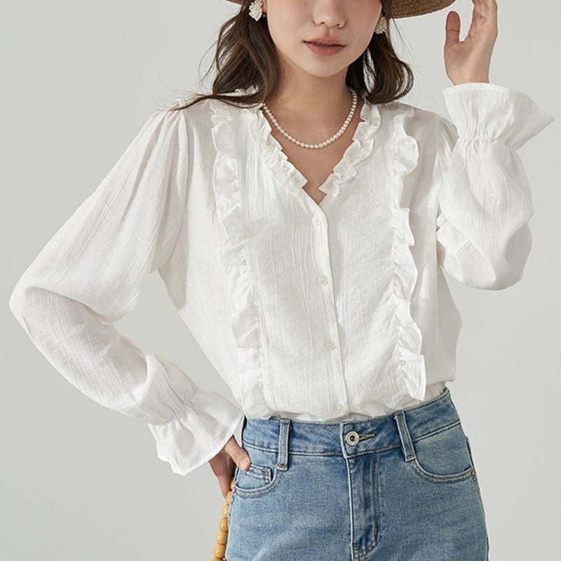 bell sleeve ruffle blouse 100925