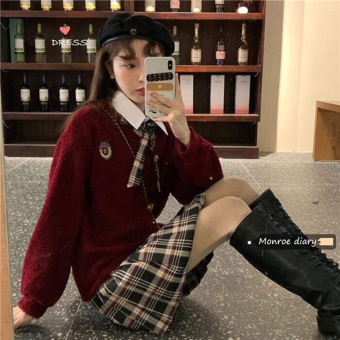 格子柄ドレス オータムウィンターショートスカート Aラインプリーツ 秋物 冬物 モンロー37600096683