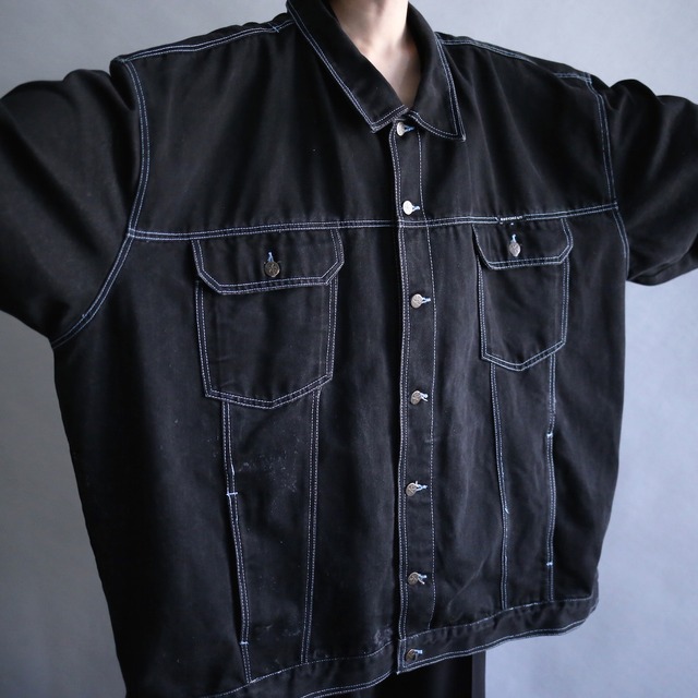 blue stitch work XXXXXL super over size wide silhouette black denim jacket