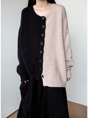 Asymmetric color-block knit cardigan [T2979]