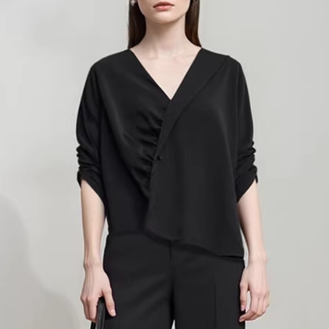 アシンメトリー ドレープ Vネック ブラウス 00134・画像13