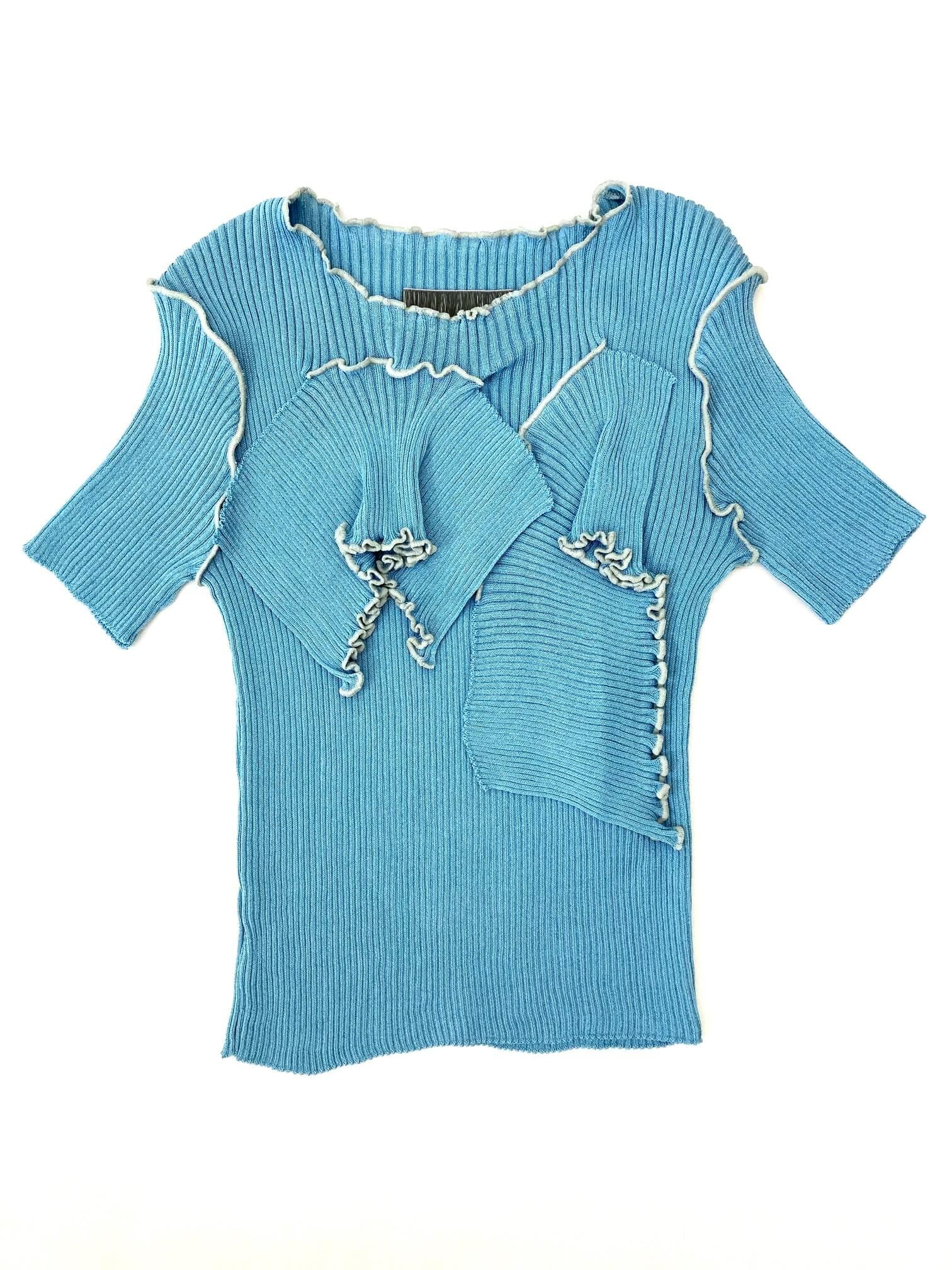 kotohayokozawa / 半袖カットソー/--/コットン/WHT/無地/KT22S-KN kotohayokozawa SHORT SLEEVE KNIT(BLUE) KT22S-KN04 | IAAAM ONLINE STORE