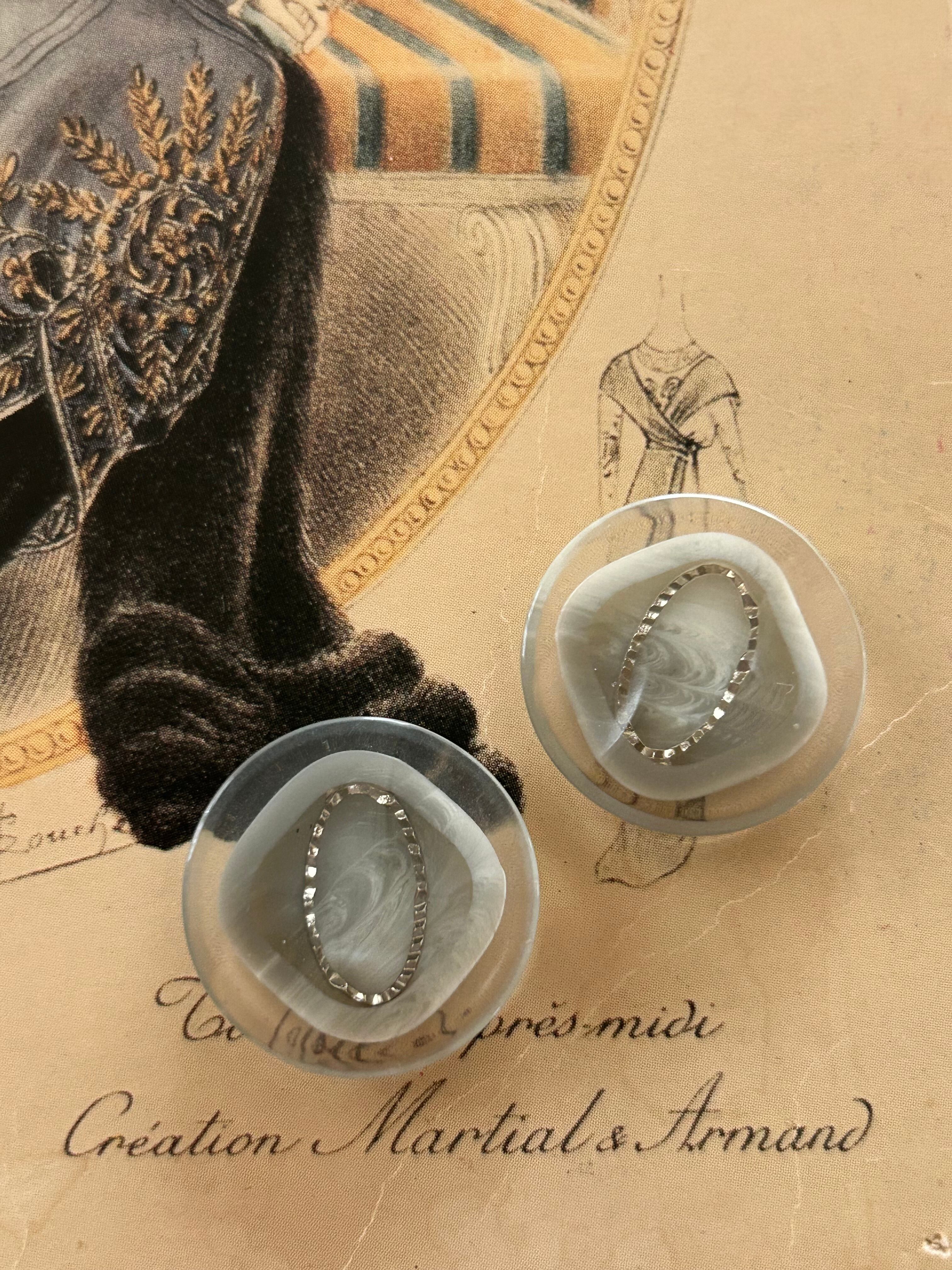 Japanese Vintage ボタン 22mm クリア×グレー×シルバー プラスチックボタン 昭和レトロ アクセサリーパーツ 装飾材 カルトナージュ
