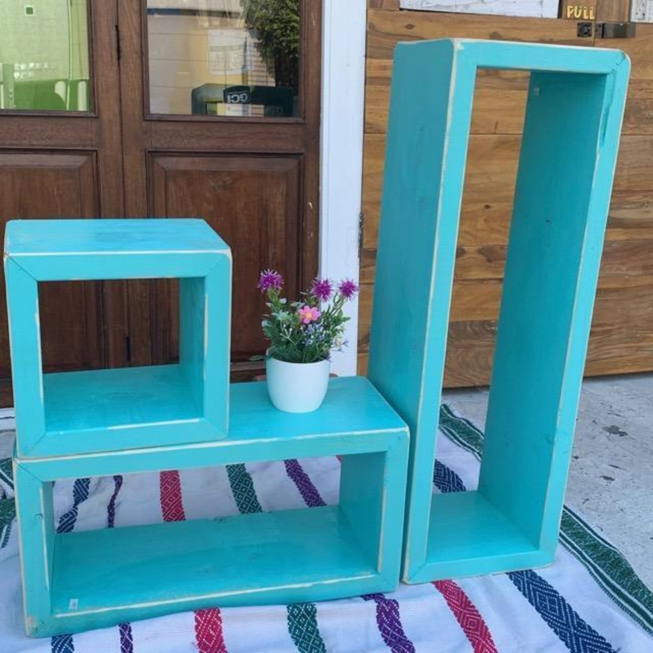 TOPANGA Furniture　カラフルウッドボックス　Sサイズ/ターコイズブルー