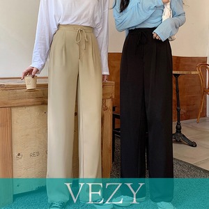 ストレートパンツ 美脚 セミワイドパンツ ハイウエスト スーツパンツ 通勤 OL オフィス ロングパンツ 薄手ウエスト紐調節 ボトムス 春秋夏きれいめ ボトムス VEZY ベジー ItemNo.【17708730】