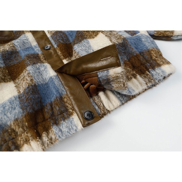 チェックエコレザーポケットボアシャツ 2col   R01109