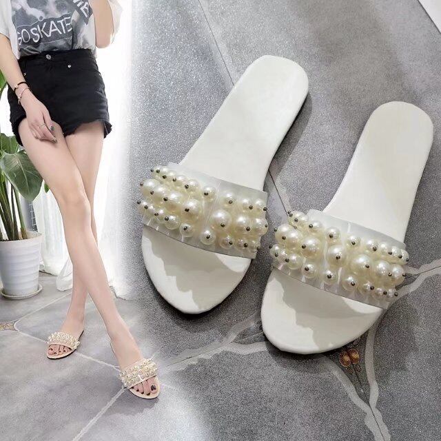 【新作】【送料無料】 2018春と夏の新しい一言スリッパ女性パールフラット滑り止めサンダル女性eignトレードプラスサイズスリッパ女性卸売-アリババ ミュール 靴 シューズ 大きめサイズ スプリング 春物 サマー 夏物 真珠 10b774024323029