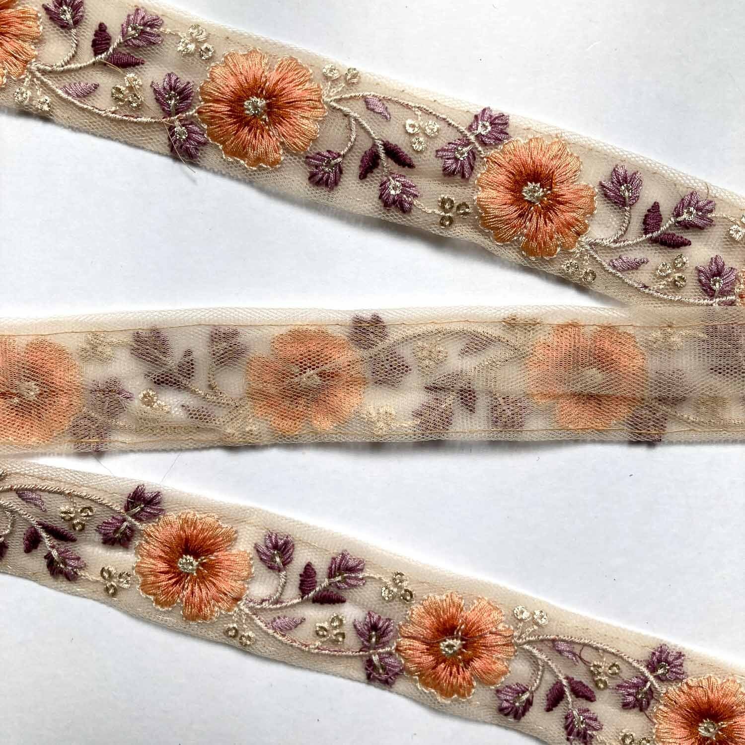 新色追加・再入荷〉グラデーションパンジー刺繍チュールリボン（50cm