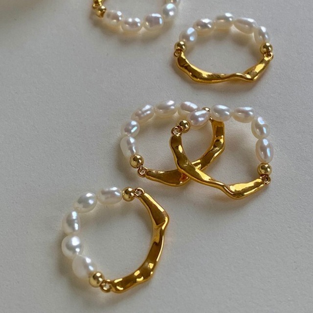 gold pearl half ring K415
