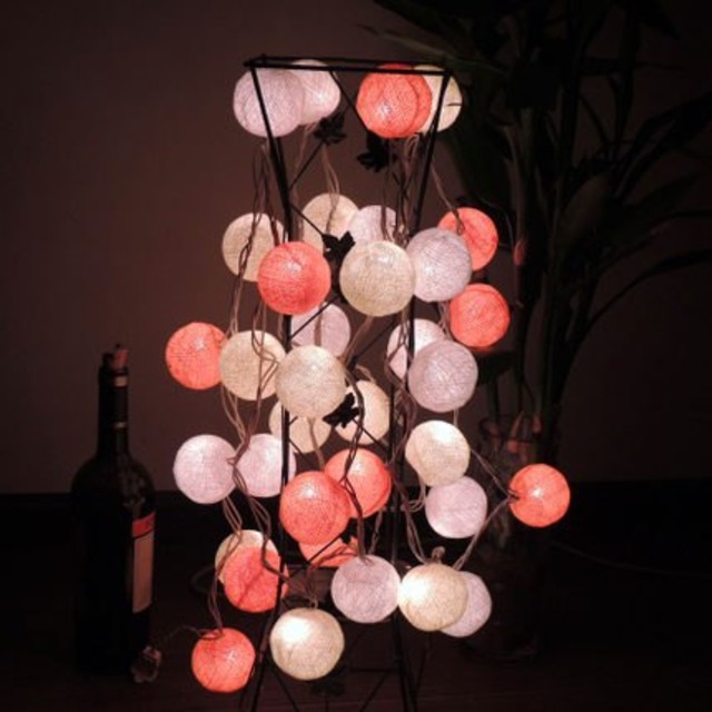 35 生地オレンジコットンボールストリングの妖精ライト Luminaria クリスマスウェディングパーティーの装飾ランプ電球ルセスデナヴィダード