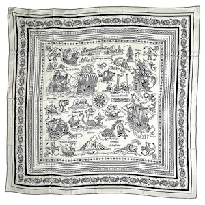 New HERMES エルメス カレジェアン 140 船乗りのタトゥー バンダナ ブロン ノワール カシミヤ シルク 新品