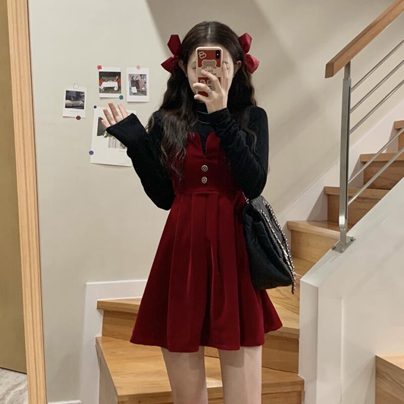 レッドドレス スタンダードベルベットスプリングスカート レトロ 春物 スーパーモール79392011220