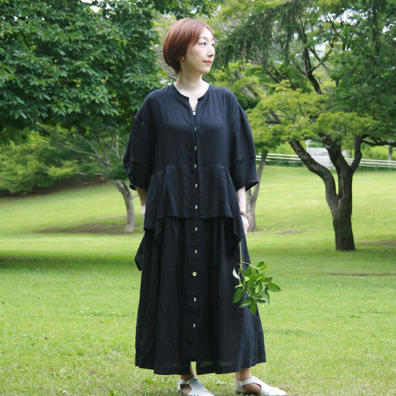 春☆ハンドメイド☆コットンウール ジャカード 水色 黒☆フレンチ袖OP☆ジャンパースカート CSPO-117 Cottonラッセルレースベストプルオーバー | オーガニック